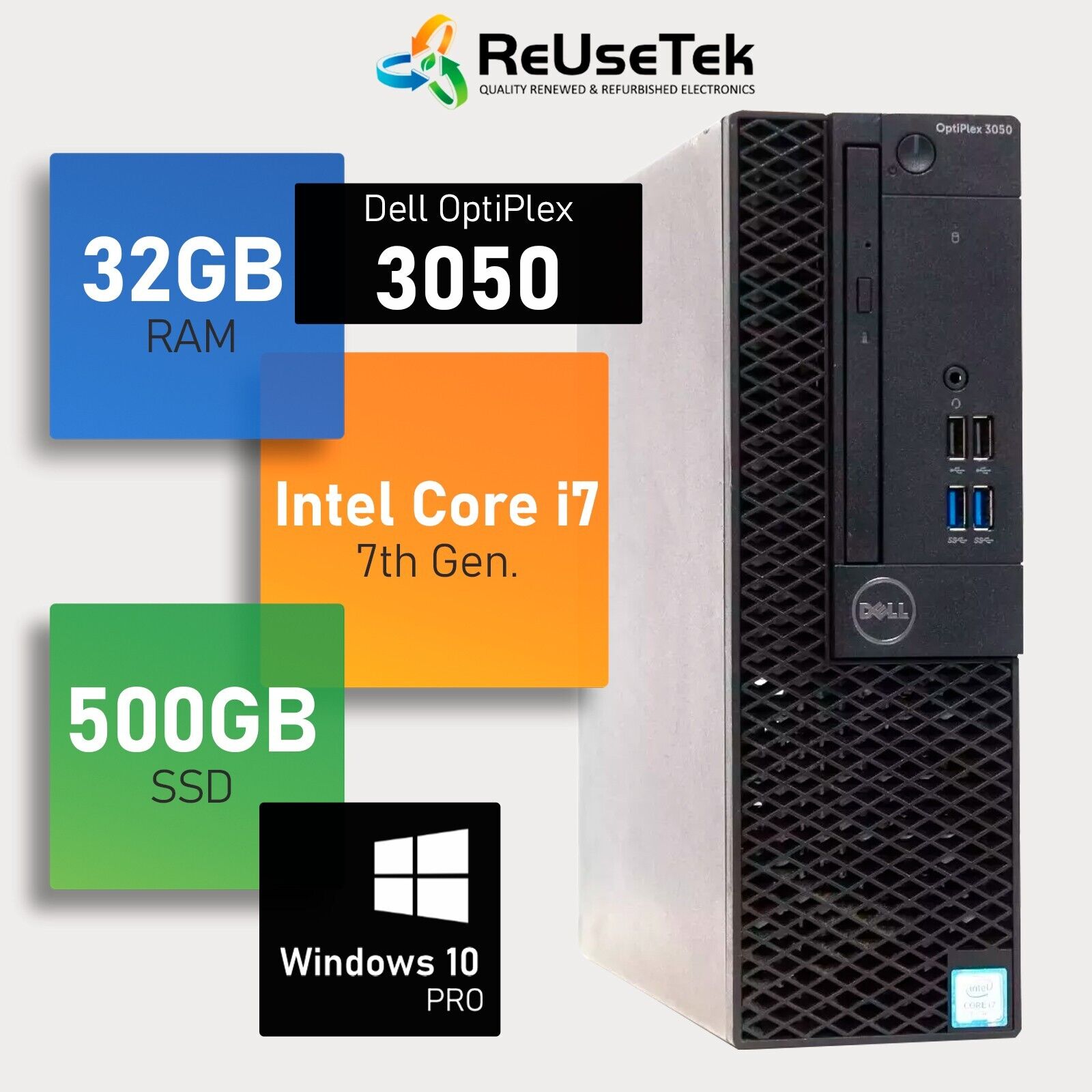 Dell OptiPlex 3050 SFF Intel Core i7-7700 3.6GHz 32GB RAM 500GB SSD Win 10 Pro