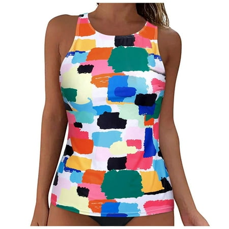 Hessimy Womens Tankini Tops Only Tummy Control Swim Tank Top Modest Swimsuit Top Bathing Suit Top No Bottom(Pink,XXL)