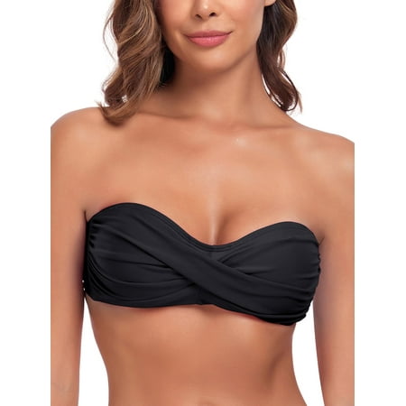 Ocean Blues Women’s Halter Bikini Top Twist Bandeau Swimsuit Top Adjustable & Removable Straps Bikini Bathing Suits for Women