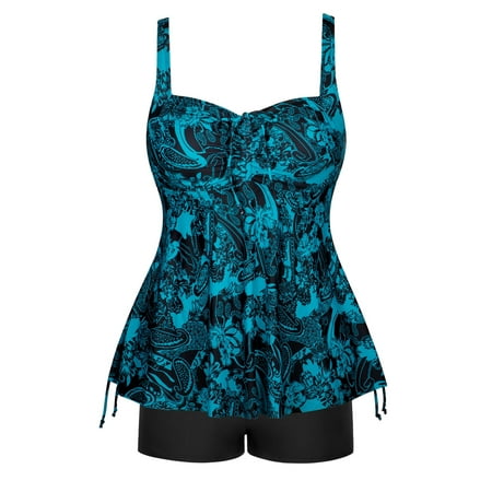 Rivelino Plus Size Tankini Swimsuits for Women Two Piece Flowy Bathing Suits with Shorts Tummy Control Swimwear