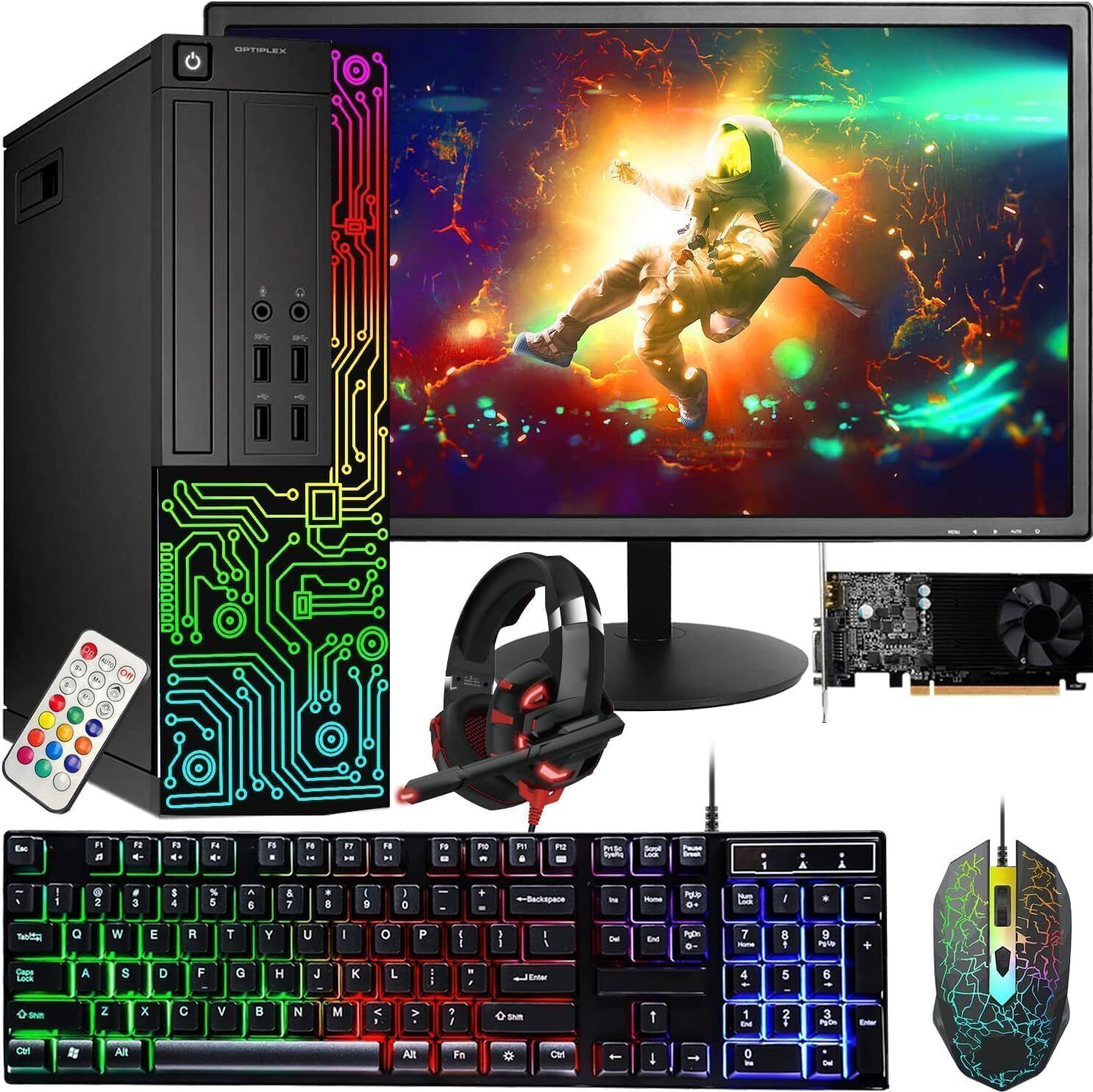 Dell OptiPlex RGB Gaming PC Bundle,24”LED,GT1030 2G,i7,512GSSD,16G,WiFi,KB,W10P