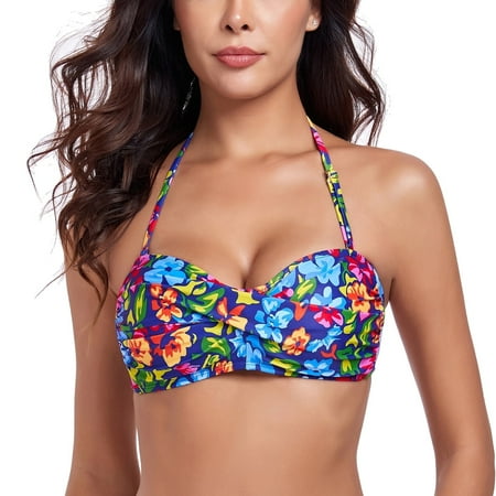 Ocean Blues Women’s Halter Bikini Top Twist Bandeau Swimsuit Top Bikini Bathing Suits for Women