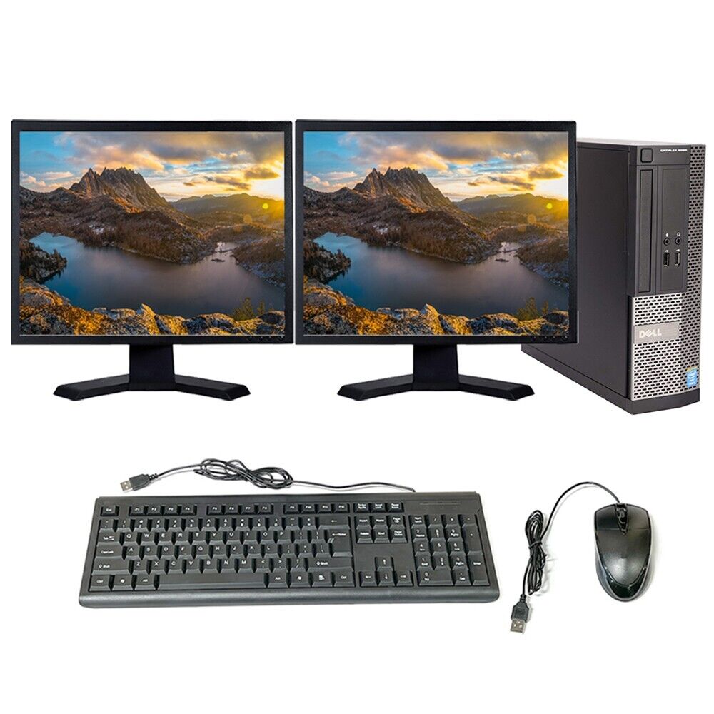 Dell Desktop i3 Computer 16GB RAM 1TB HD Dual 19in LCD Windows 10 Pro PC Wi-Fi