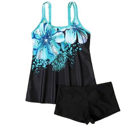 YanHoo Swimsuit for Women 2024 Plus Size Tankini Swimsuits Tummy Control Tops with Boy Shorts Tropical Graphic Bathing Suits