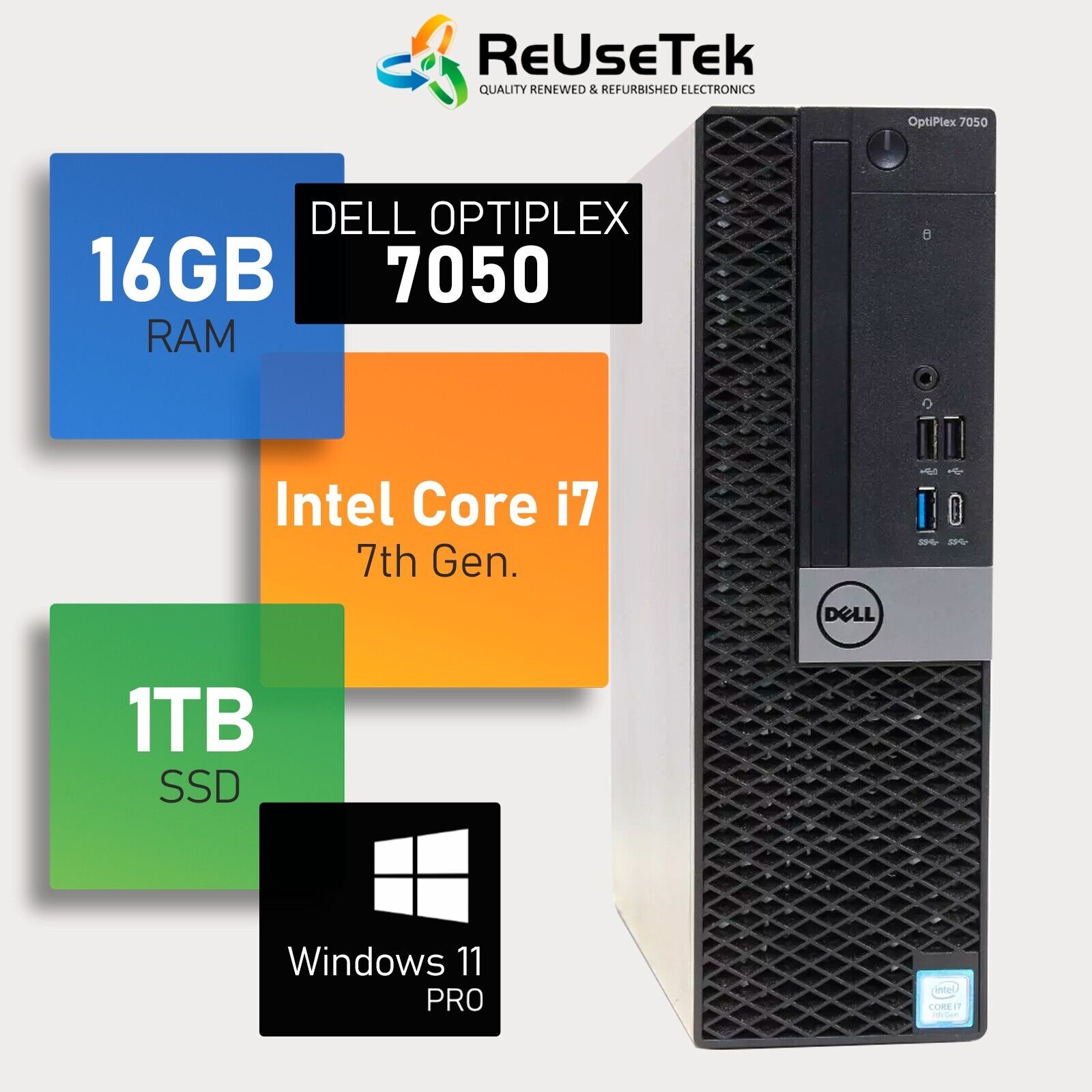 Dell OptiPlex 7050 SFF Intel i7-7700 3.60GHz 16GB RAM 1TB SSD USB-C Win 11 Pro