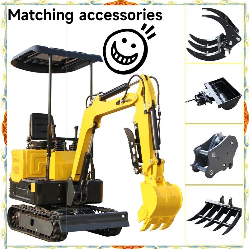 Free Shipping Mini Excavator Hydraulic Digger  1 Ton 13.5HP+Matching Accessories