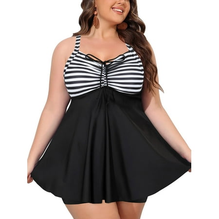 Womens Plus Size Tankini Swimsuit Two Piece Tummy Control Bathing Suits for Women Swim Dress with Shorts
