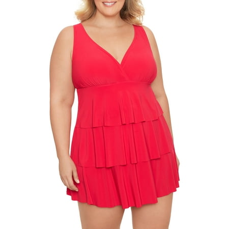 Simply Slim Women’s and Plus Get Ruffled One Piece Swim Dress, Sizes S-3X Simply Slim Women’s and Plus Get Ruffled One Piece Swim Dress, Sizes S-3X
