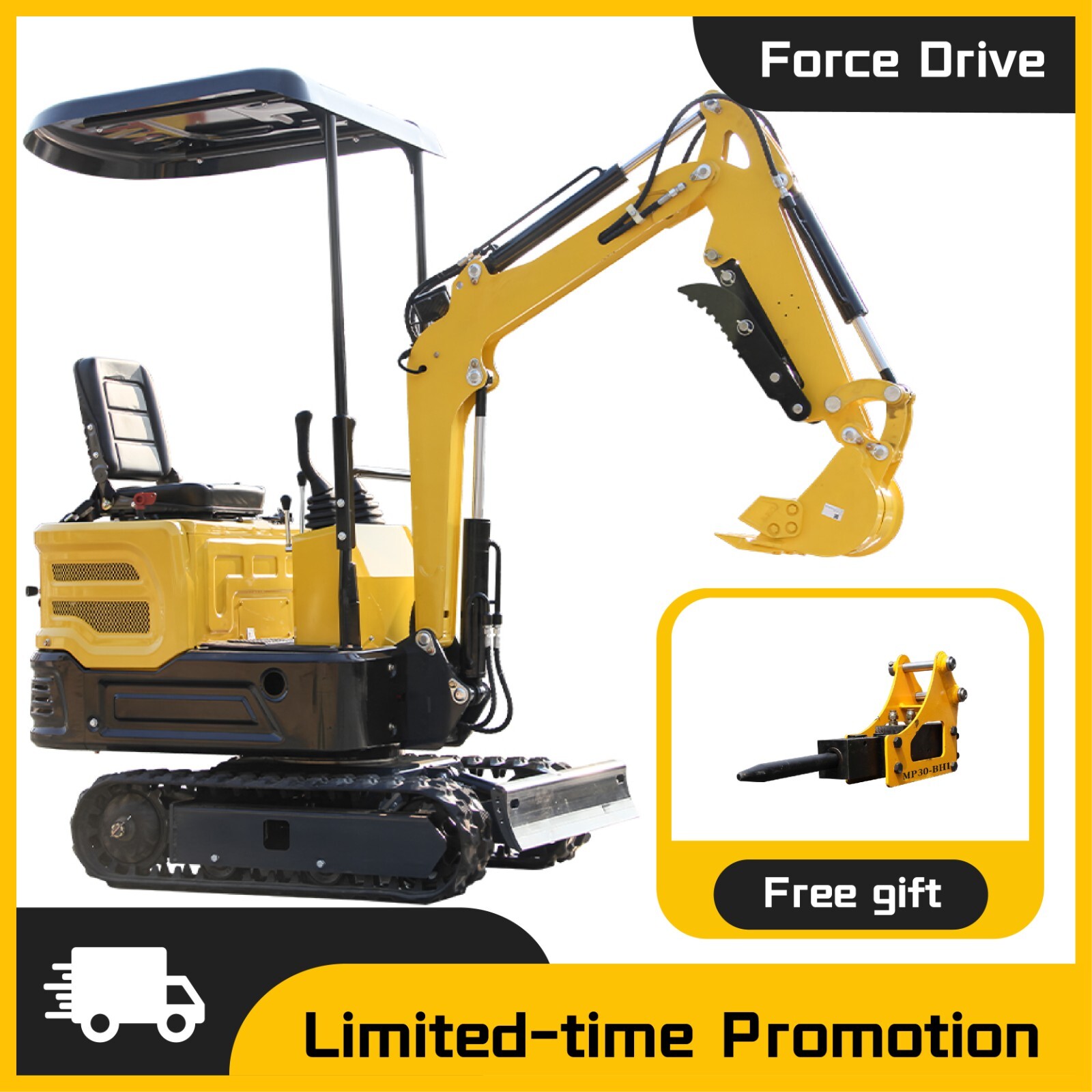 Free Shipping Mini Excavator 1 Ton EPA 13.5 HP USA Stock Garden+ Breaker Hammer
