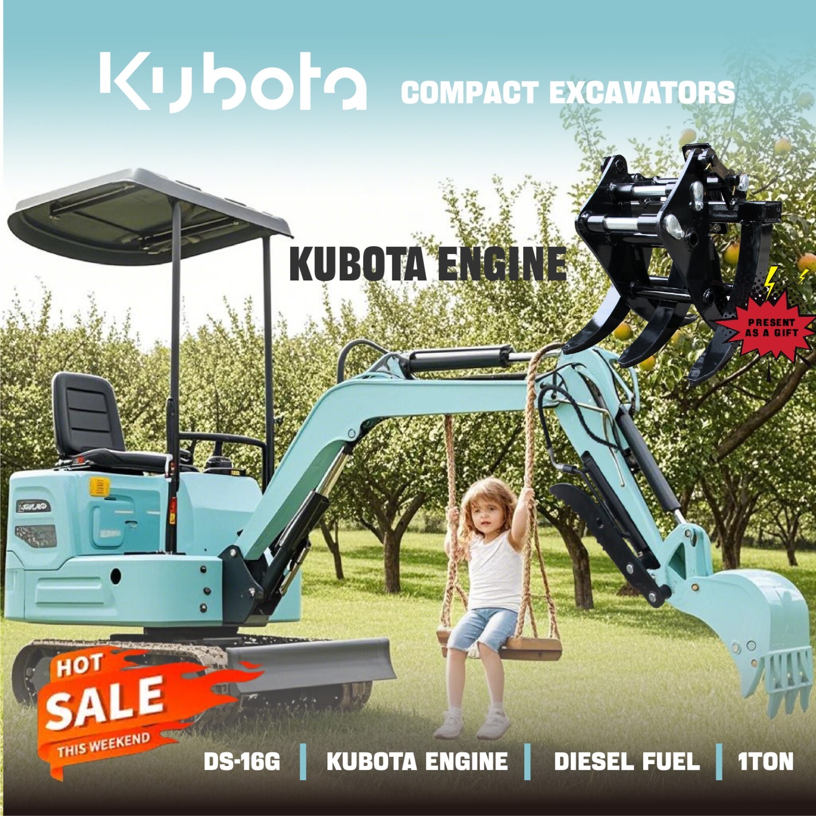Free shipping, mini excavator, Kubota engine 11.3HP, engineering tracks