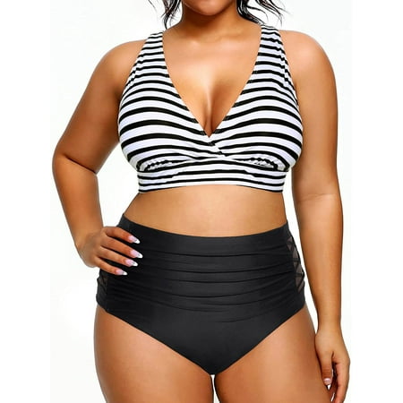 Rivelino Womens Plus Size Bikini Swimsuits High Waisted Two Piece Bathing Suits
