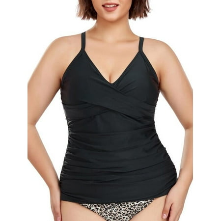 RELLECIGA Women’s V Neckline Tankini Top Bathing Suits Ruched Swimwear