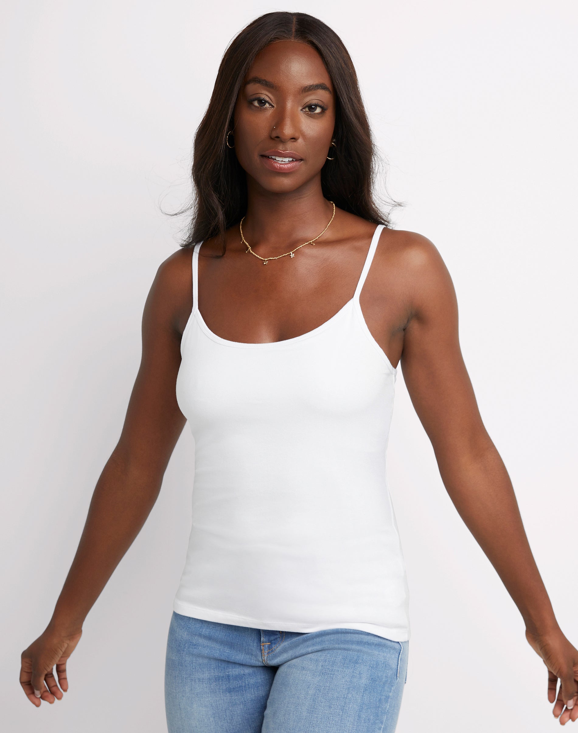 Hanes Women’s Stretch Cami with Built-In Shelf Bra White 2XL