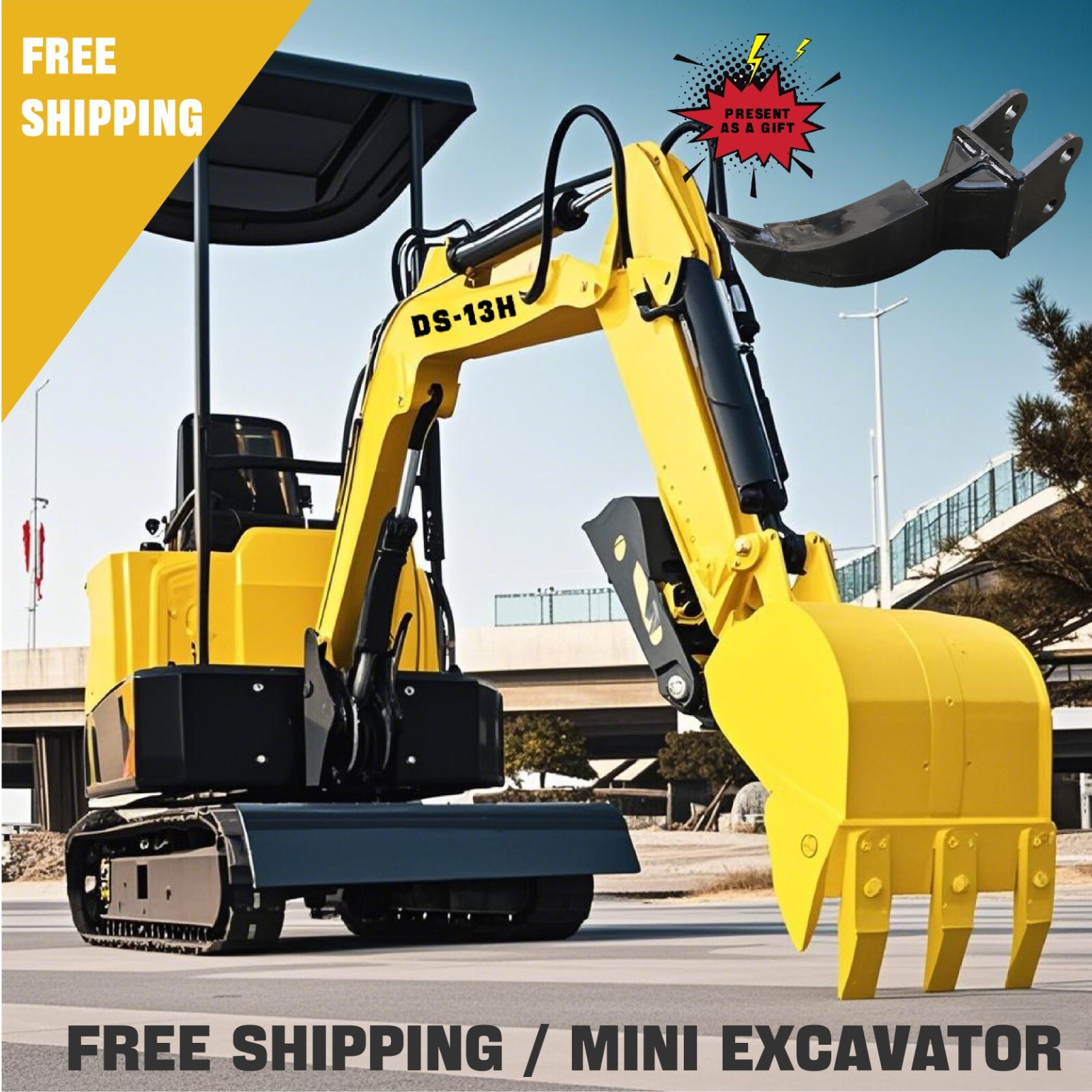 Free shipping, brand new 13.5HP hydraulic excavator, monolithic forged chassis