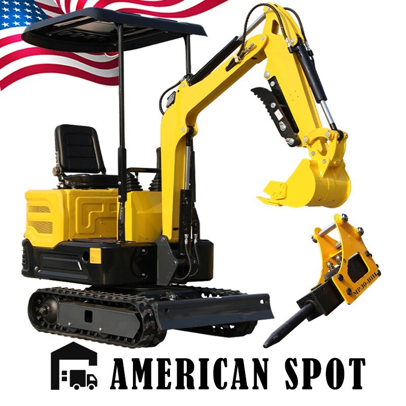 Free Ship Hydraulic 1TON 2200lb Mini Excavator+ Breaker Hammer 13.5HP US STOCK
