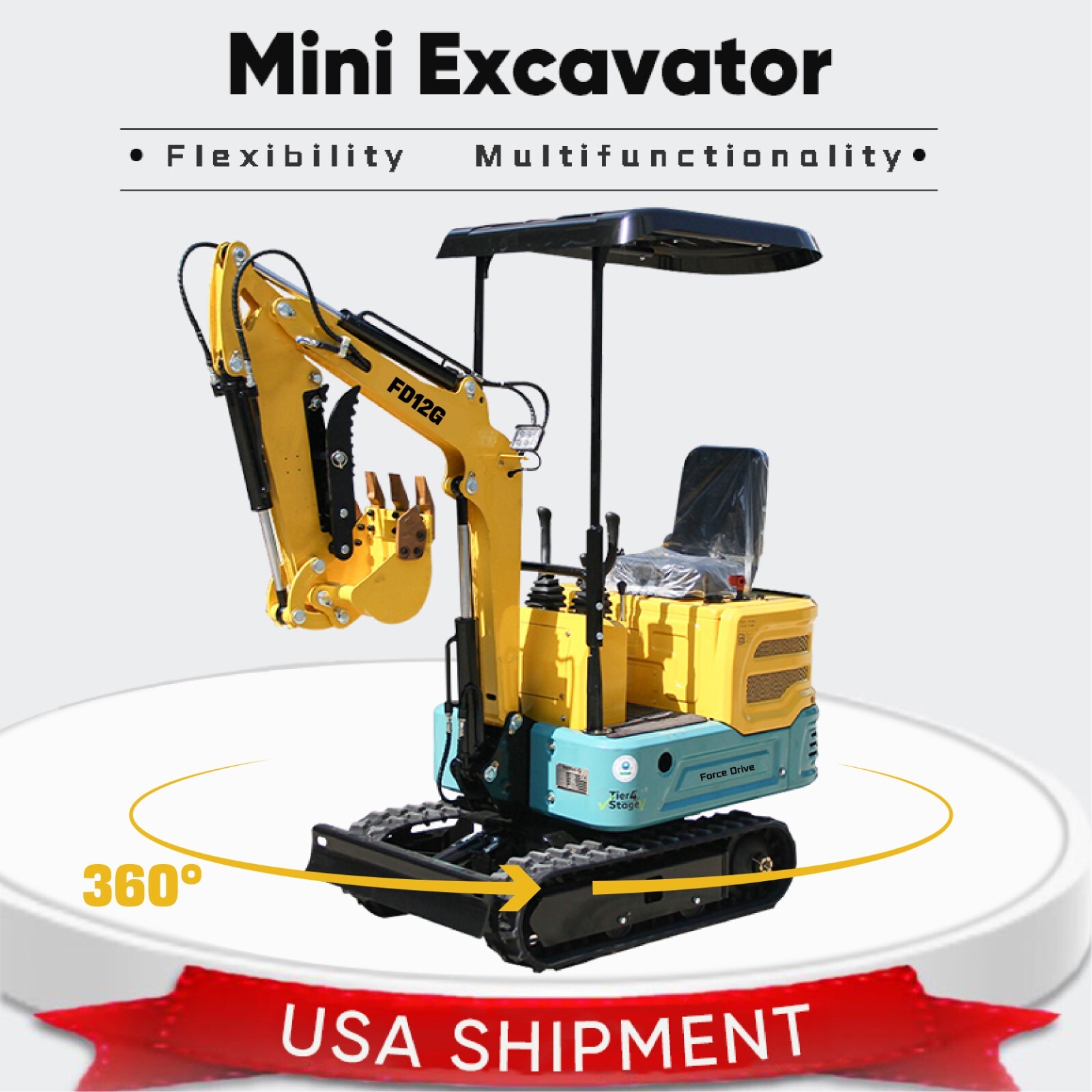 2025 Free Shipping 1 Ton Mini Excavator Hydraulic Tracked Crawler  13.5HP EPA Sa