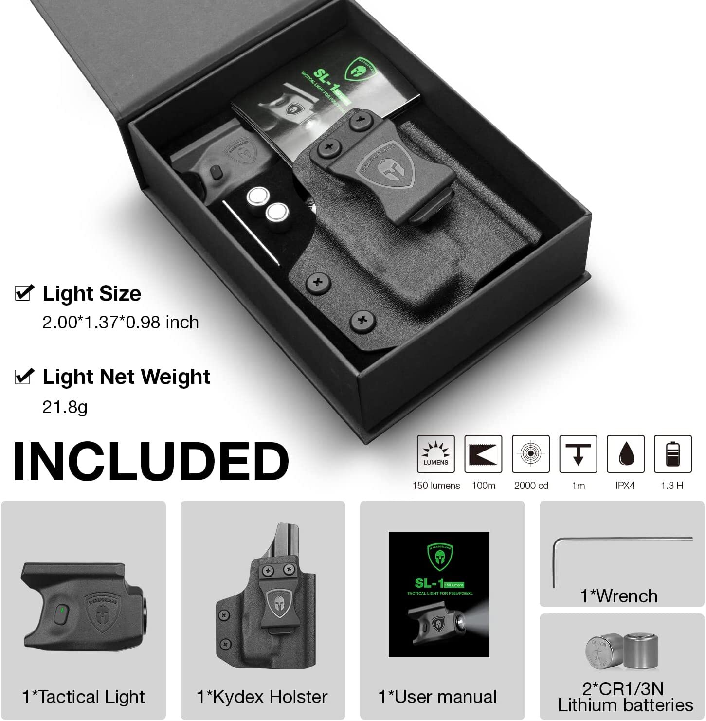 Tactical Flashlight 150 Lumen Weapon for Sig Sauer P365 / P365 XL With Holster