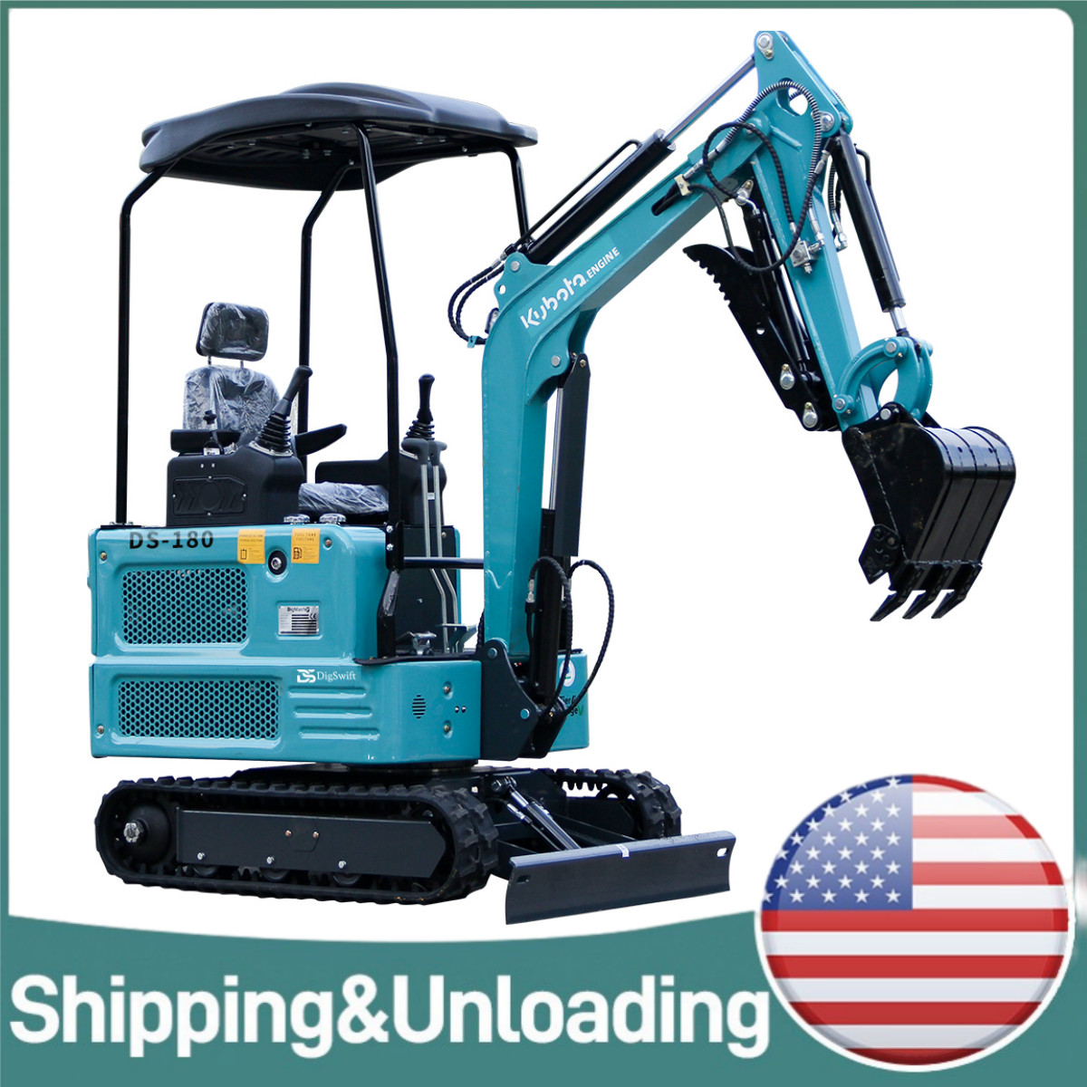 1.8Ton New Mini Excavator Hydraulic Thumb Digger KUBOTA Diesel Engine Garden