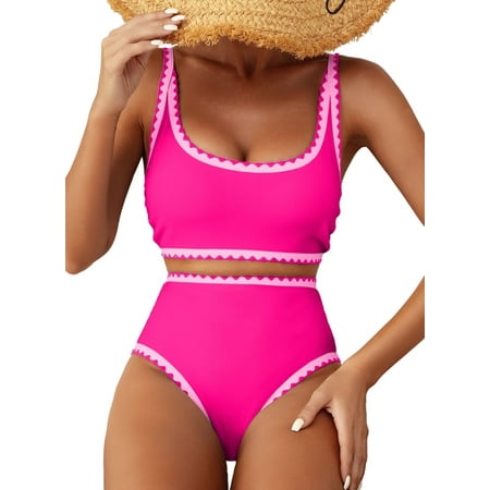 SHEWIN Womens Bikini Set 2 Piece High Waisted Color Block Swimsuit Spaghetti Straps Bathing Suits Summer Beach Outfits SHEWIN Womens Bikini Set 2 Piece High Waisted Color Block Swimsuit Spaghetti Straps Bathing Suits Summer Beach Outfits