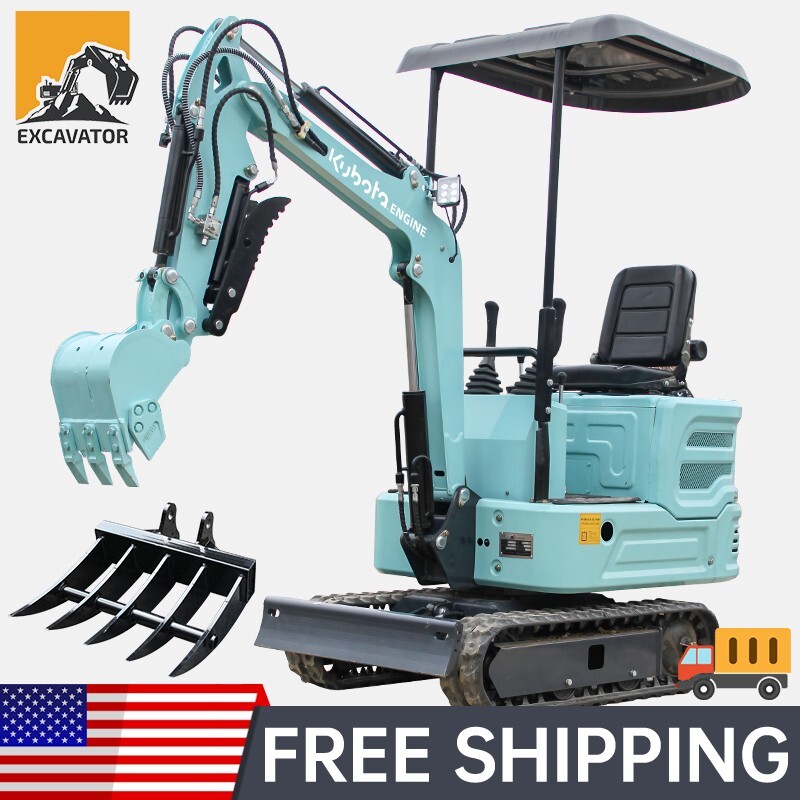 Hydraulic Mini Excavator 1 Ton+Rake Hook Tool Micro Digger Crawler Gas In USA Hydraulic Mini Excavator 1 Ton+Rake Hook Tool Micro Digger Crawler Gas In USA