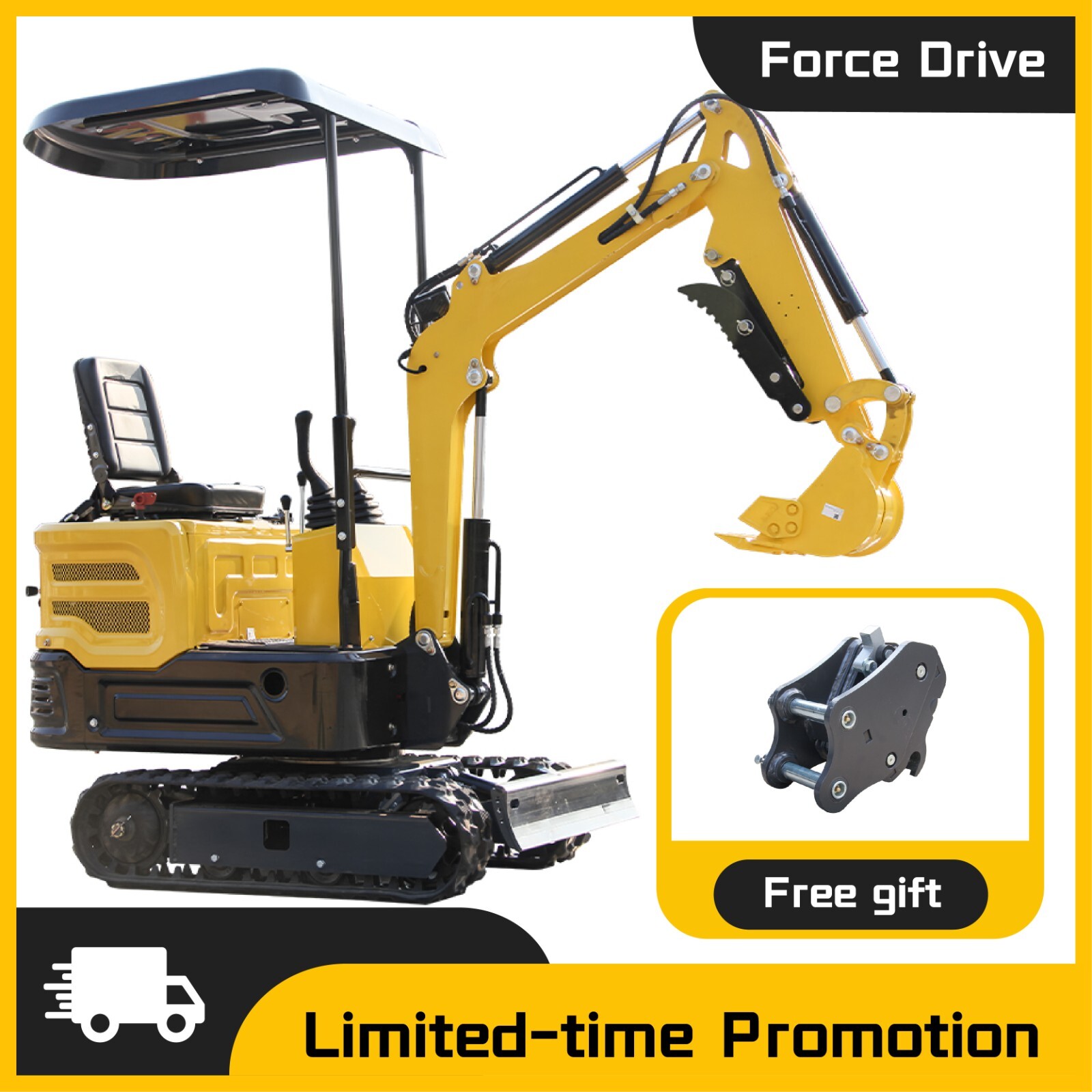 Free Shipping 1 Ton Mini Excavator EPA Track Hydraulic 13.5 HP USA + Quick Hitch
