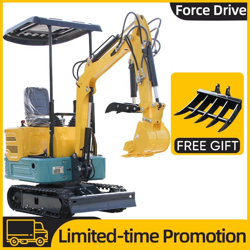 1 Ton 13.5 HP Mini Excavator Hydraulic Crawler  with Hydraulic Thumb Clamp+ Rake