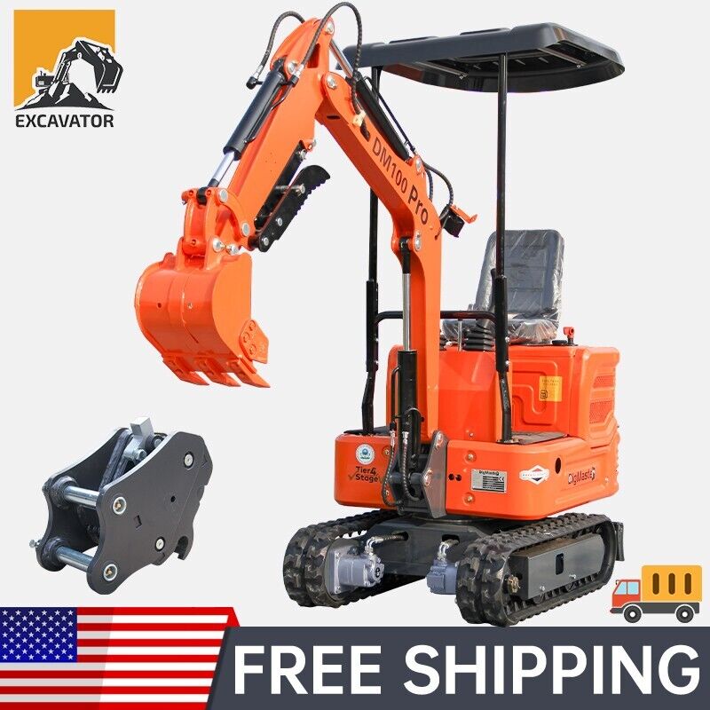Free Ship 1Ton Mini Excavator Digger, 13.5HP, EPA Engine, Micro+Quick Hitch