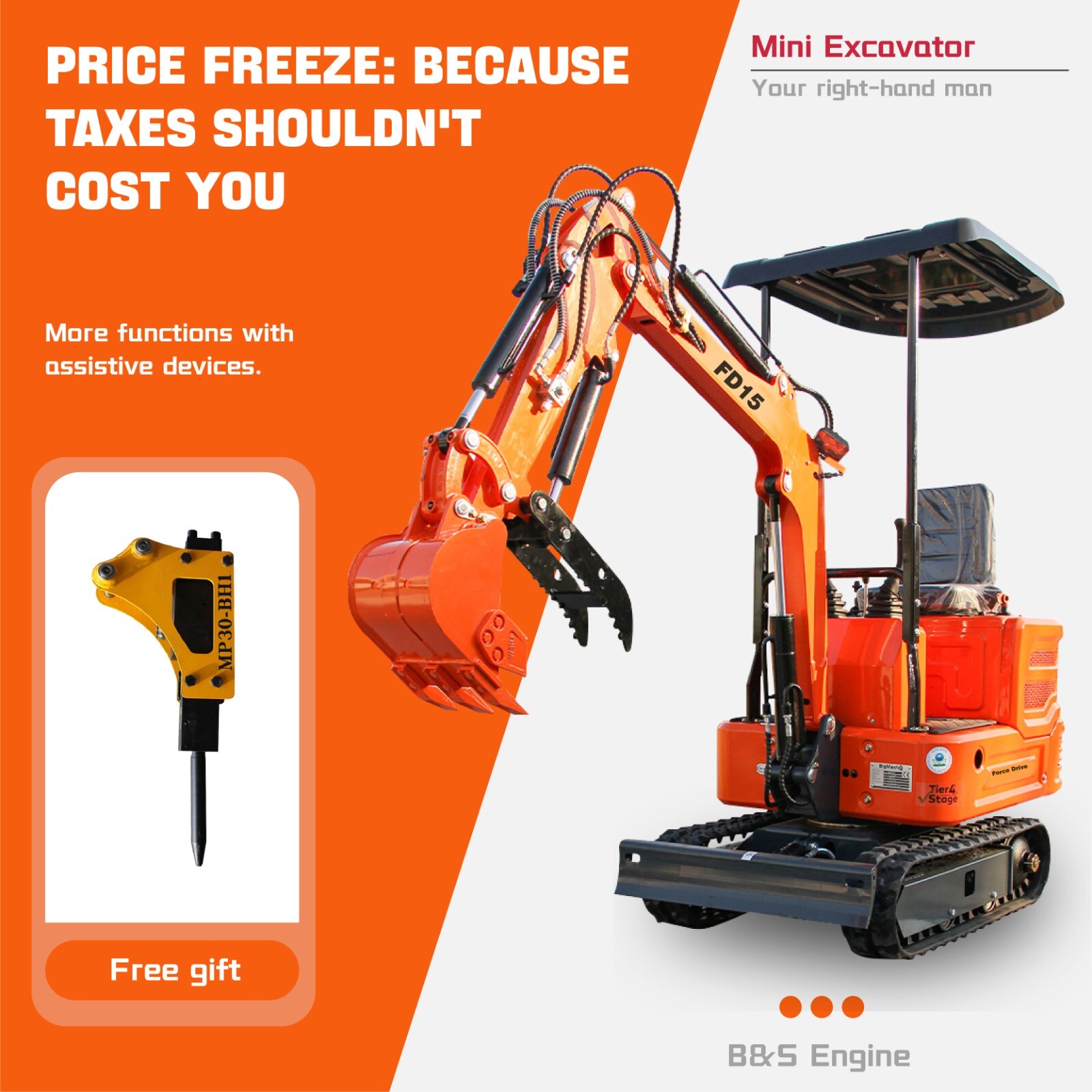New CE EPA 13.5 HP Hydraulic Crawler B&S Engine Gasoline 2000lbs Mini Excavator