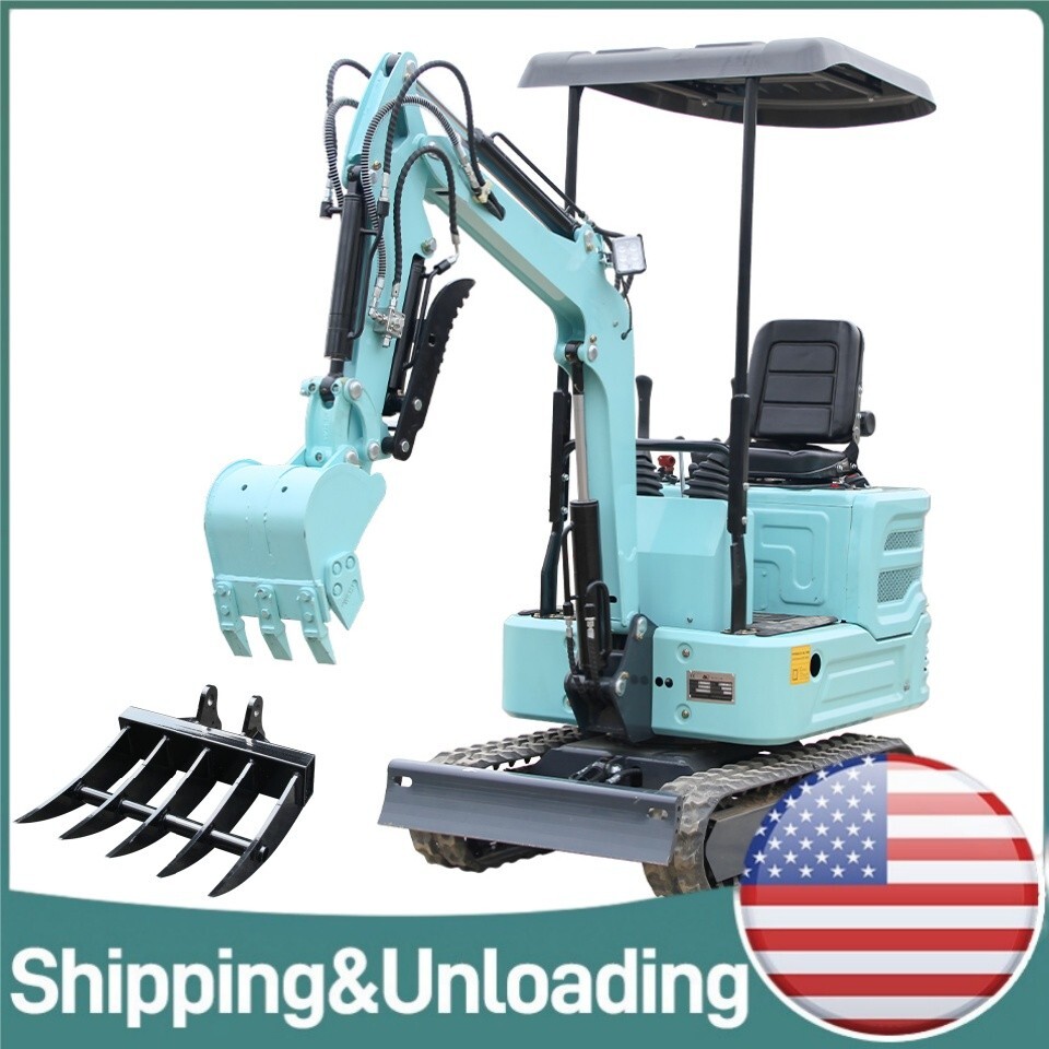 1.1Ton HydraulicMini Excavator Kubota Engine Disel+19in Rake Tool Machinery