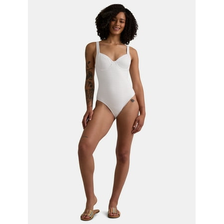 Time and Tru Women’s and Women’s Plus Textured Stripe Underwire One Piece Swimsuit, Sizes XS-2X Time and Tru Women’s and Women’s Plus Textured Stripe Underwire One Piece Swimsuit, Sizes XS-2X