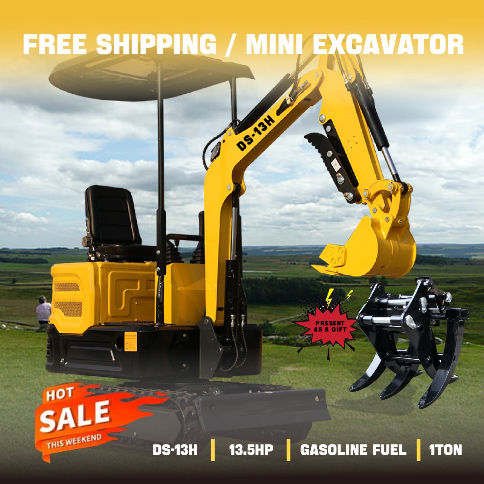 Mini excavator, integral forged chassis, engineering-type tracks, free shipping