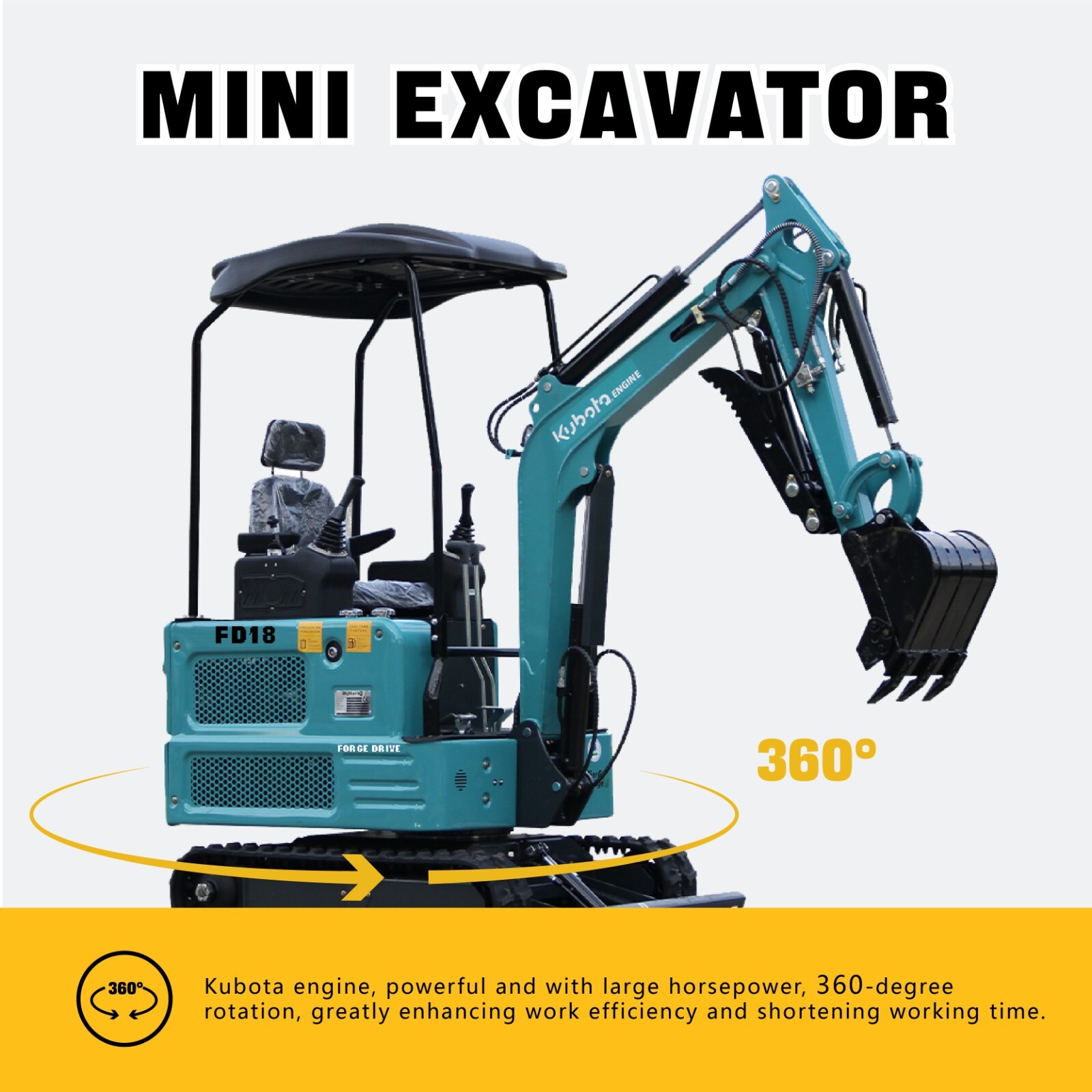New 4000lbs Mini Excavator Digger Hydraulic Thumb Pioneer Kubota Diesel EPA USA
