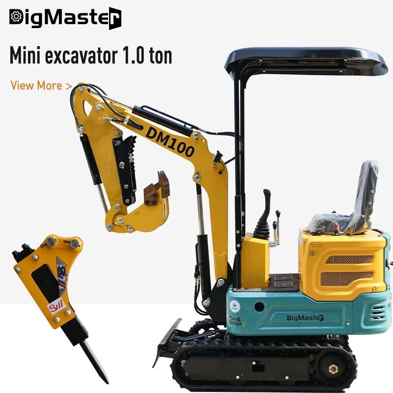 1 TON Mini Excavator Micro Crawler Petrol  Small Digger USA Stock+Hydraulic Bre