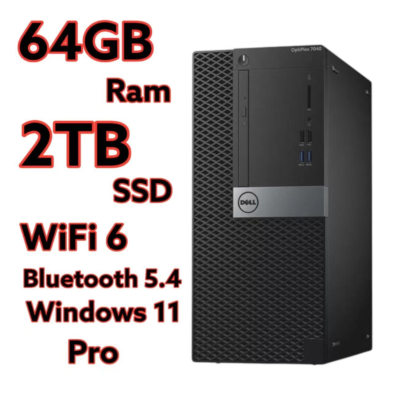 Dell OptiPlex 7040 MT | i7-6700 | 64GB DDR4 | 2TB SSD | Win 11 Pro | WiFi 6 | BT Dell OptiPlex 7040 MT | i7-6700 | 64GB DDR4 | 2TB SSD | Win 11 Pro | WiFi 6 | BT