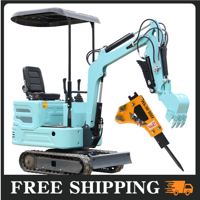 Mini Excavator 1.1T Digger +Breaker Hammer！Crawler 11.4HP Kubota Diesel For Sale