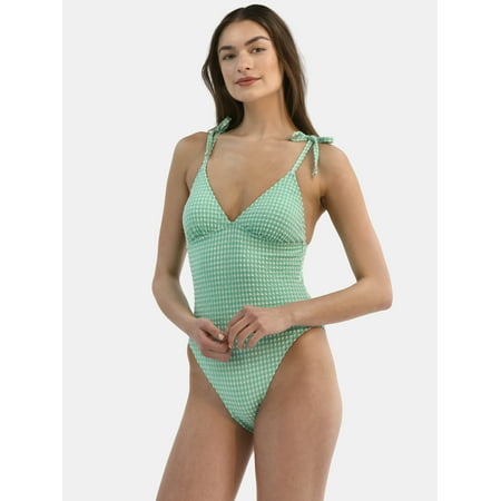 Time and Tru Women’s and Women’s Plus Gingham One Piece Swimsuit, Sizes XS-3X