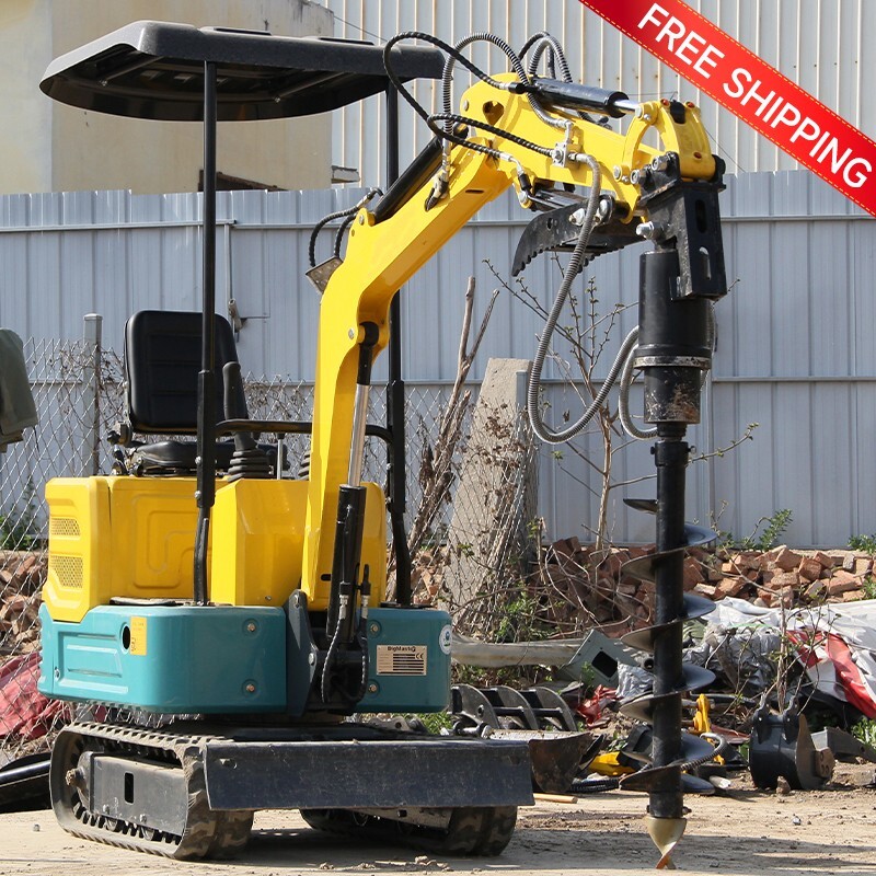 Free Shipping 1ton 13.5HP Mini Excavator Hydraulic Small Digger Farm+Auger