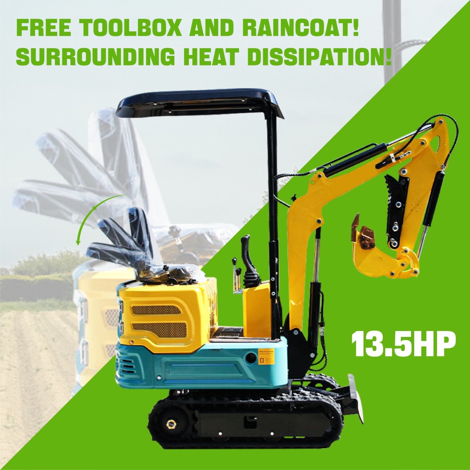 Free Shipping 1ton Mini Excavator Digger Crawler Garden Gasoline 13.5HP USA EPA
