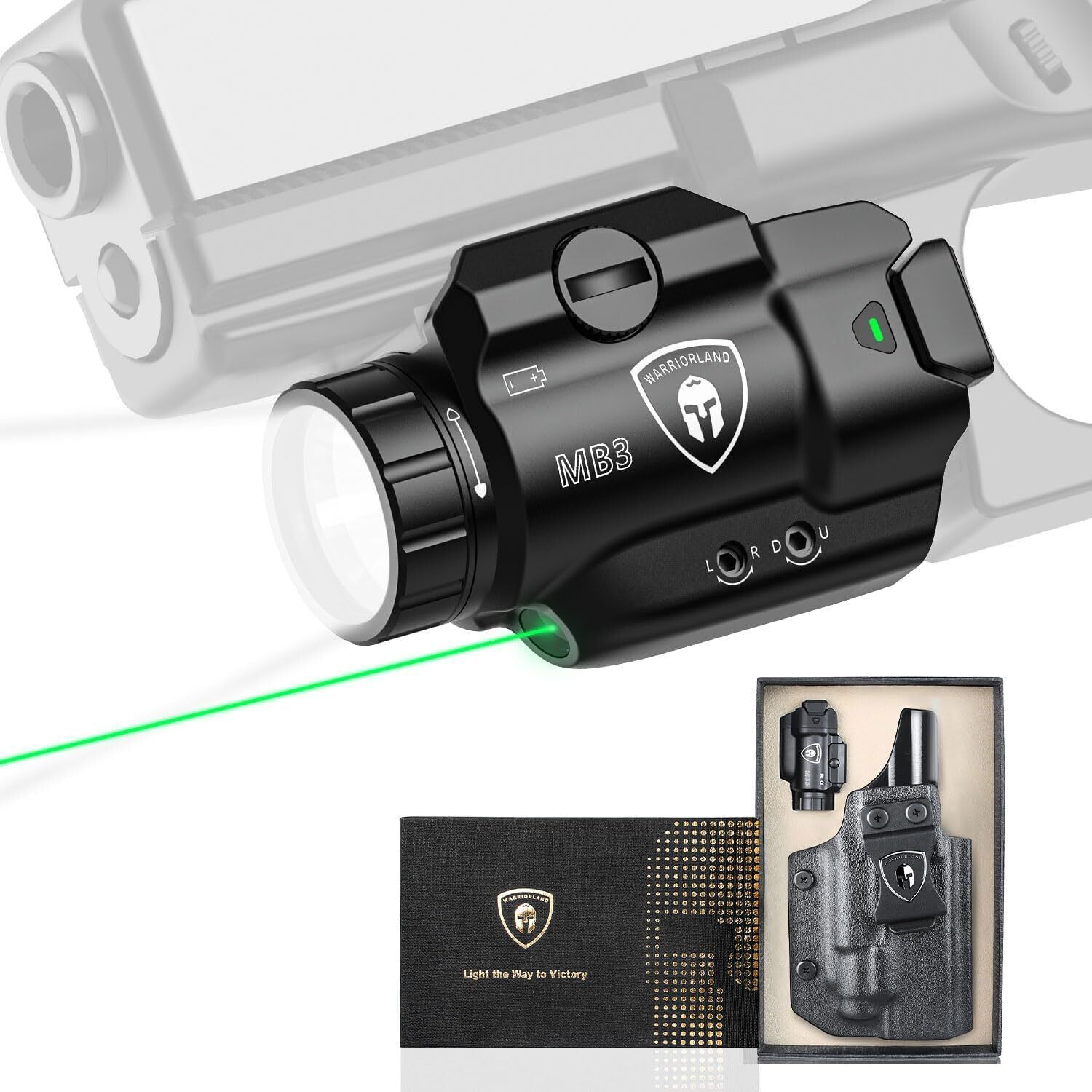 Pistol Light with Green Laser & Holster,Fit Springfield Hellcat Pro,500 Lumens