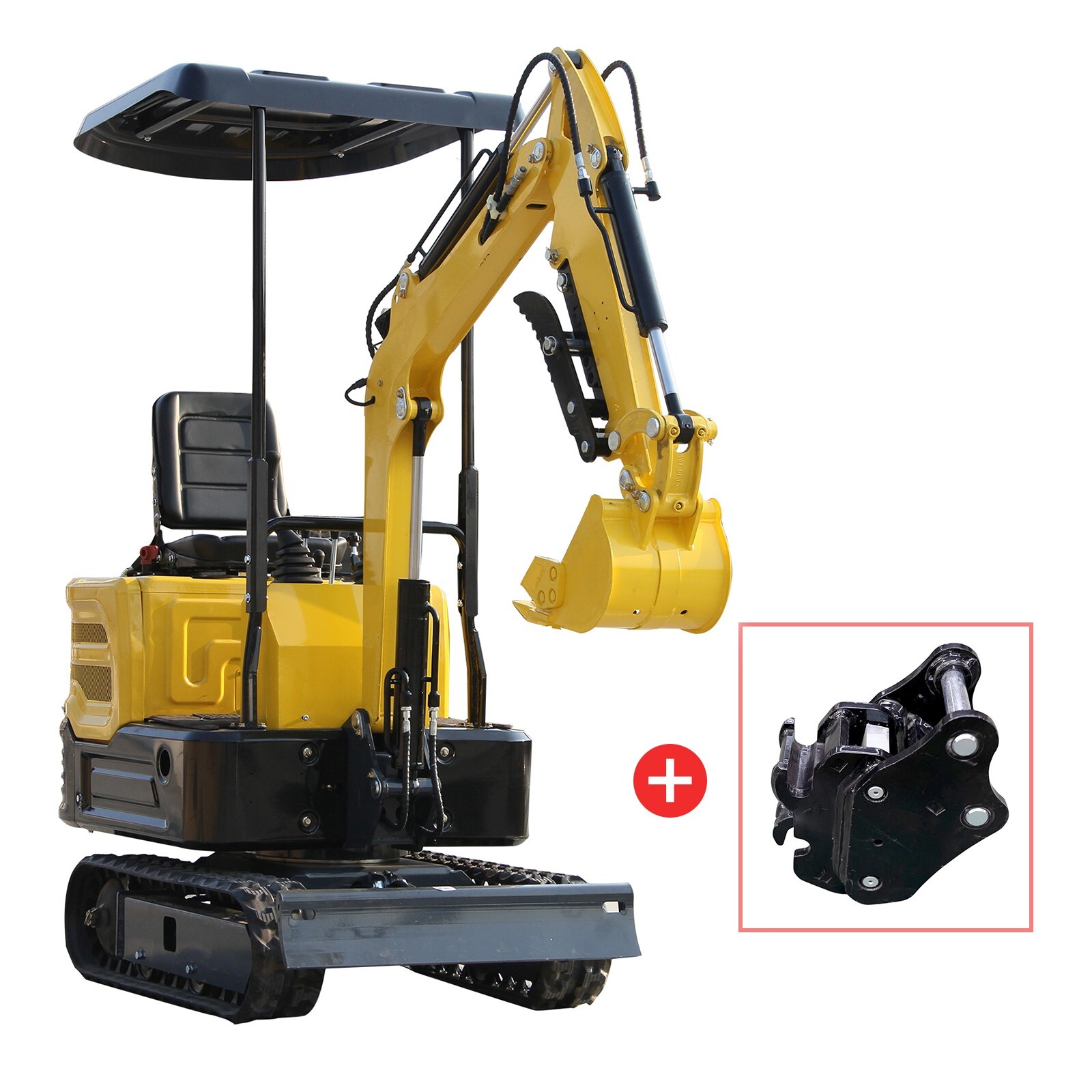 1Ton Mini Excavator + Quick Change Hitch Hydraulic Digger Mechanical Thumb Clip 1Ton Mini Excavator + Quick Change Hitch Hydraulic Digger Mechanical Thumb Clip