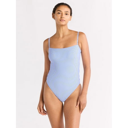 Free Assembly Women’s and Women’s Plus Square Neck One Piece Swimsuit, Sizes XS-1X
