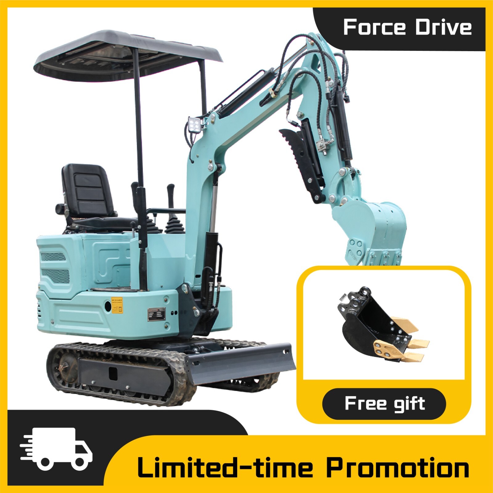 USA Shipment 1 Ton 11.5 HP Hydraulic Crawle Mini Excavator Kubota Engine +Bucket