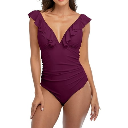 Charmo Women’s One-Piece Swimsuit Ruffle Bathing Suit with Tummy Control Sexy Monokini Swimwear