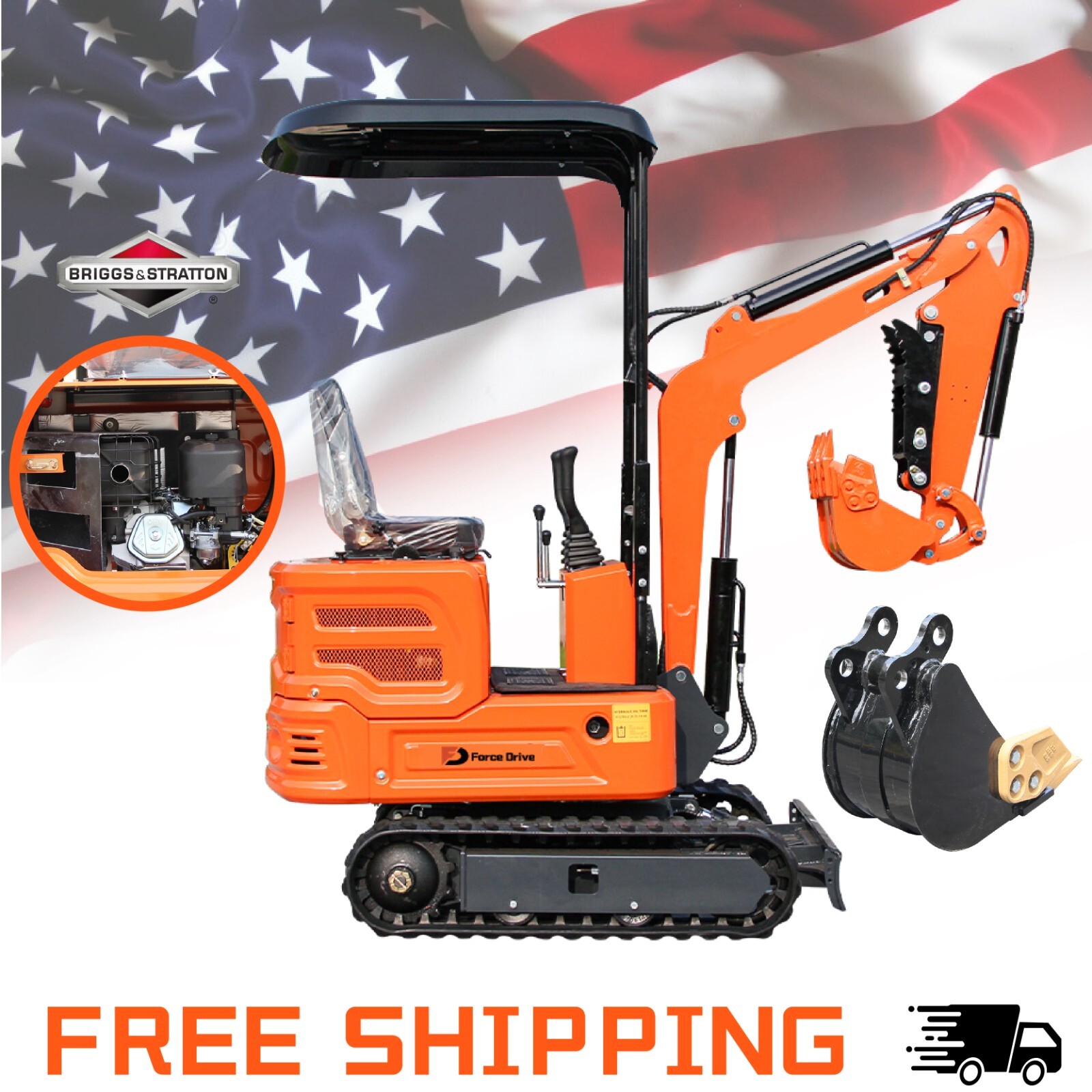 Brand New 2000lbs Track-guided type MIni Excavator B&S Gasoline Engine USA Stock