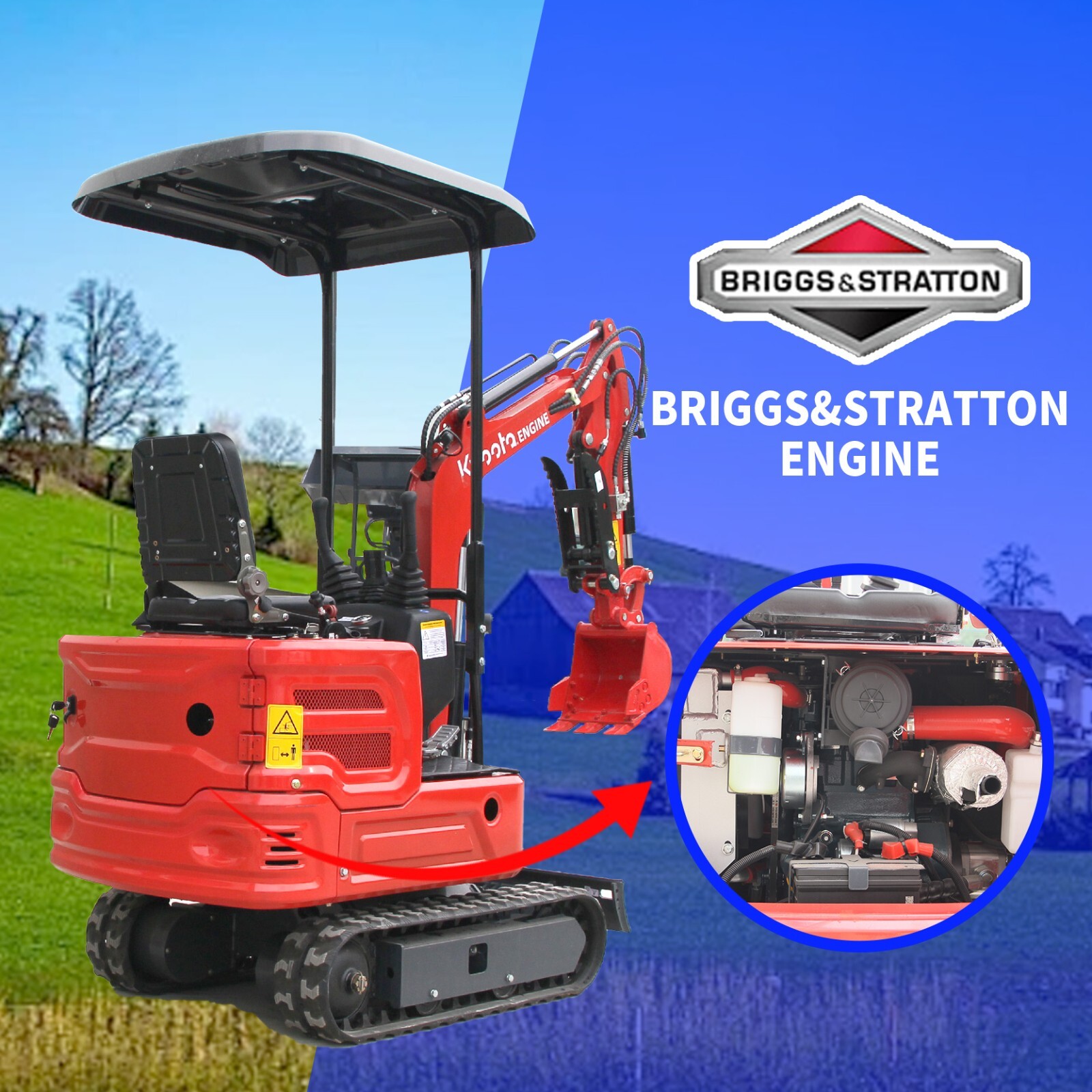Free Shipping Hydraulic Thumb 1ton Mini Excavator Kubota USA Garden 11.5HP EPA