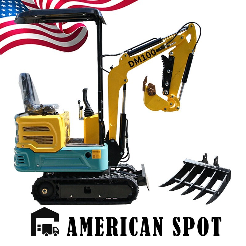 Free Shipping NEW 1 Mini Excavator For Sale 2200 Ib Digger 13.5HP Crawler +Rake