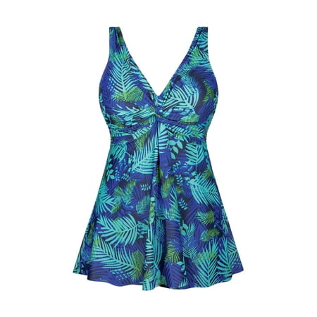 Rivelino Plus Size Twist-Knot Swimdress for Women Two Piece V Neck Tankini Swimsuits with Brief Tummy Control Bathing Suit