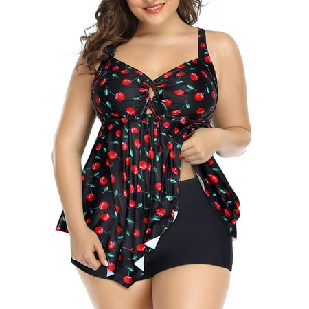 Jacenvly Two Piece Swimsuits for Women Plus Plus Size Female Swimsuit High Waist Solid Conservative Split Swimwear