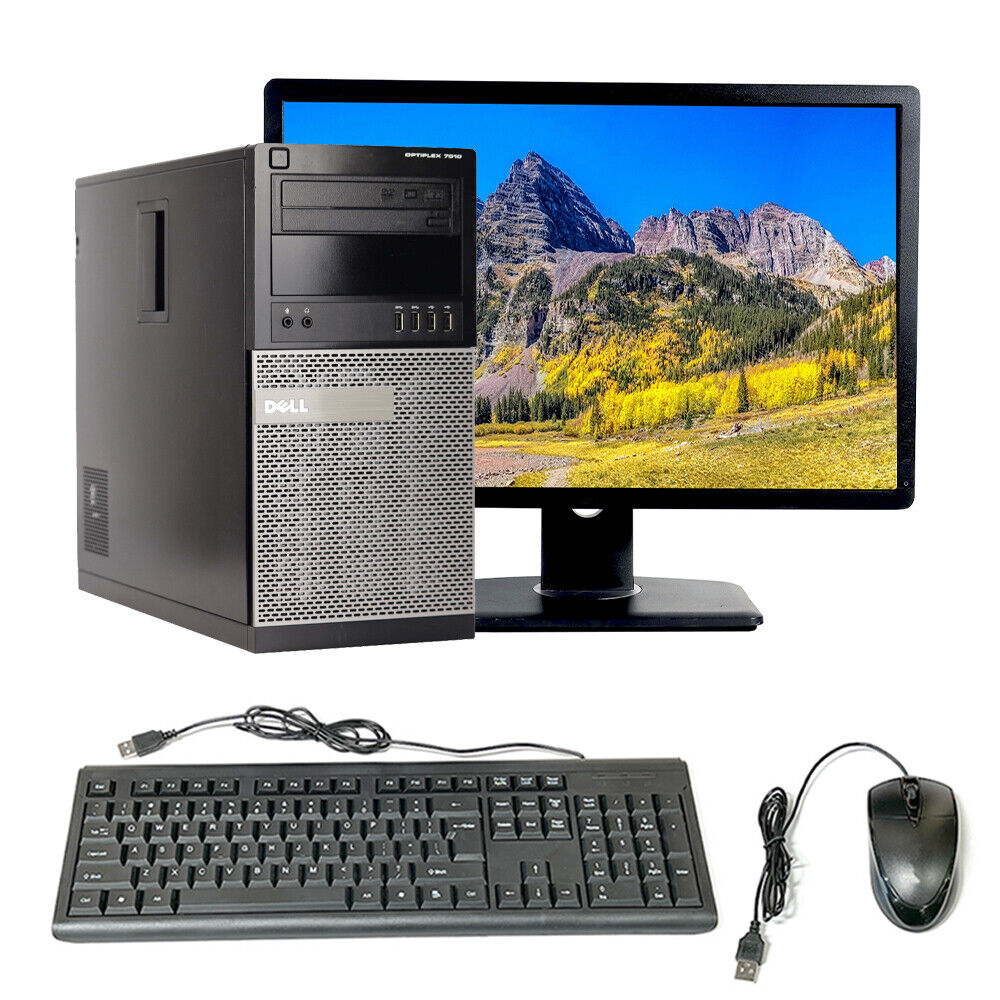 Dell Desktop Computer Tower Core i3 8GB 2TB HD 256GB SSD 19in LCD Windows 10 PC