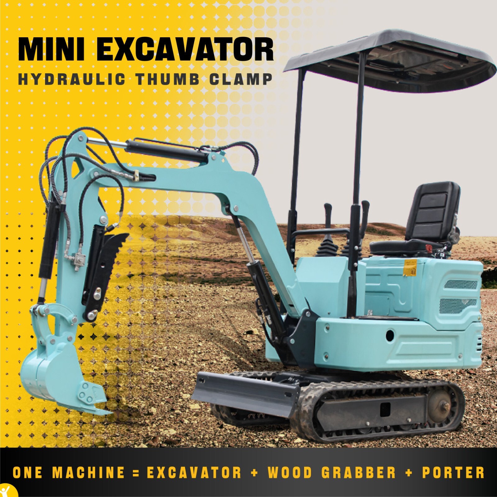 2025 New Kubota Engine  2200 lbs Mini Excavator Hydraulic Thumb Clip garden Farm